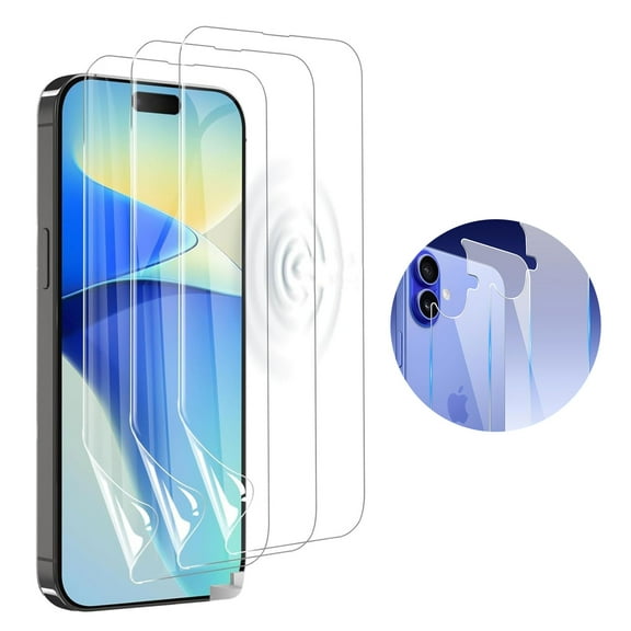 2 Packs High Sensitivity Hydrogel Film Screen Protector for iPhone 16, Soft Transparent Protective Screen Protector Front Film and Back Film, Anti-Fingerprint Anti-Scratch, Clear