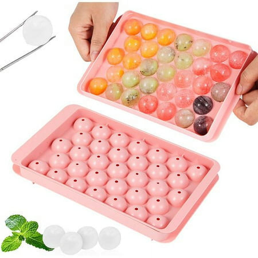 Blisscome Round Ice Cube Tray with Lid and Bin, Easy Release Small Ice Ball Maker Mold for Freezer with Container, Mini Circle Ice Tray 2 Pack Making 66pcs