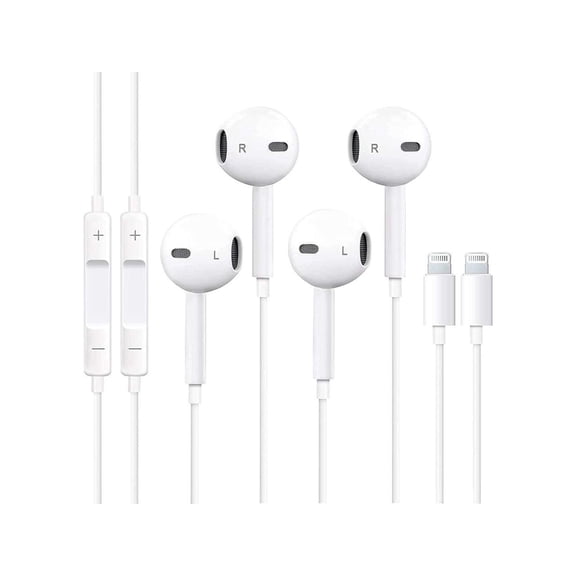 2 Packs In-Ear Headphones for iPhone 15/14/13/12/11/SE/X/XR/XS/8/7 Wired Earbuds with Microphone Volume Control Earpieces HiFi Stereo Headsets