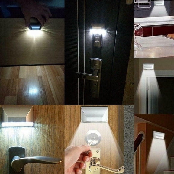 2 Packs Infrared Motion Sensor LED Night Light for Door Lock Closet Stairs Hallway Bathroom Bedroom with Auto On Off Energy Saving Battery Operated Human Sensor Light for Home Security Lighting