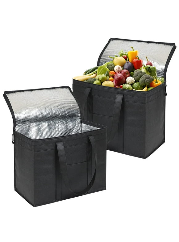 2 Packs Insulated Food Delivery Bag, Large Capacity Reusable Warming Bag, Meal Grocery Tote Insulation Bag for Hot and cold Food, Black