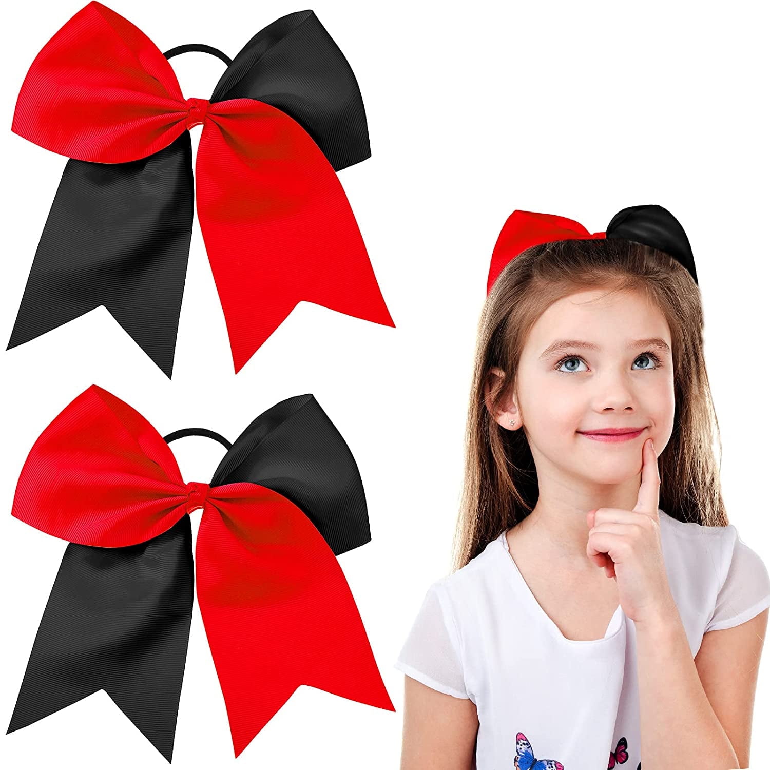 JUMBO Cheer Bow Ponytail Holder For Teens & Big Girls - Large Hair Bow, USA Sports Theme, Multicolor 9 thumbnail image