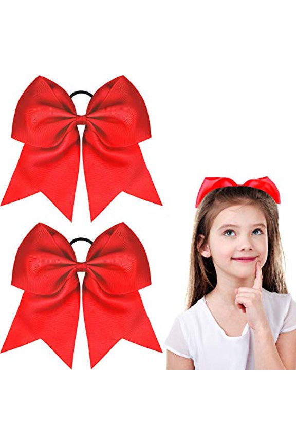 2 Packs Jumbo Cheerleading Bow 8 Inch Large Cheer Hair Bows with Ponytail Holder for Teen Girls Softball Outfit Uniform(Red)
