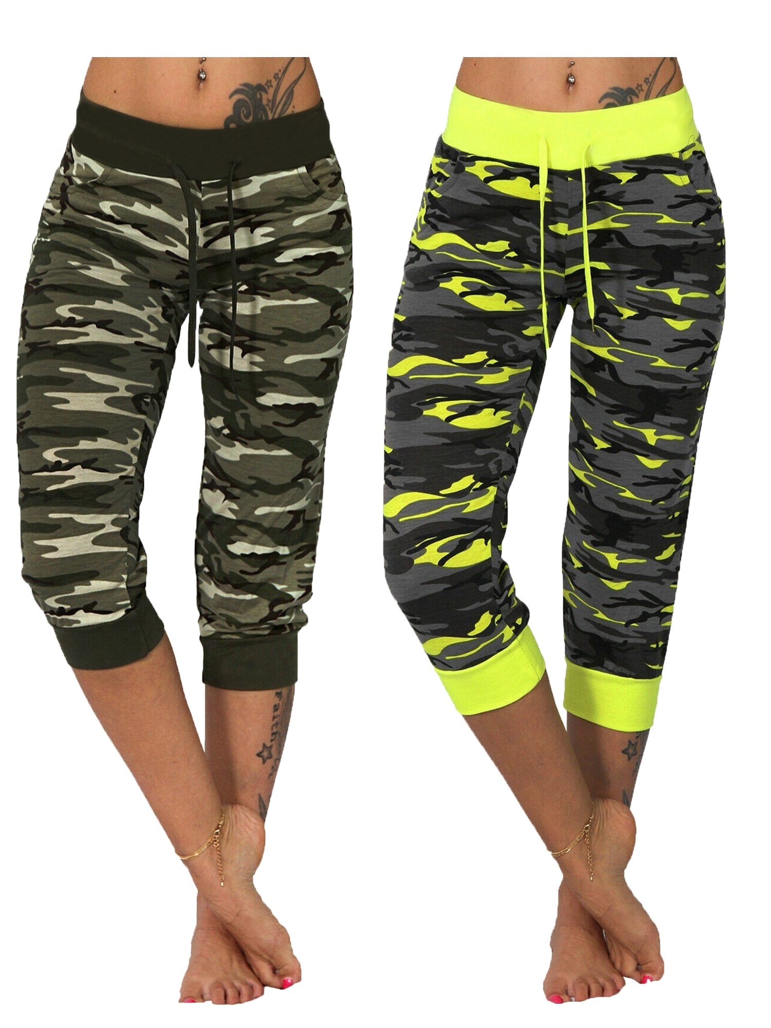 (2 Packs) Juniors' Plus Size Camo Sports Yoga Crop Jeggings High Waist Tummy Control Oversized Camouflage Pants - image 1 of 5