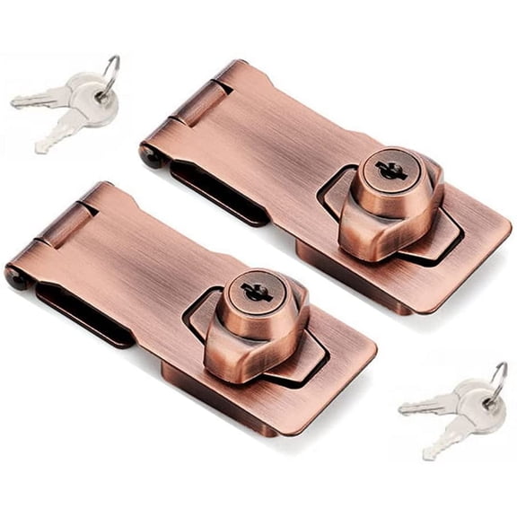 2 Packs Keyed Hasp Locks Twist Knob Keyed Locking Hasp for Small Doors, Cabinets and More,Stainless Steel Steel, Hasp Lock Catch Latch Safety Lock Door Lock with Keys (4inch, Copper)