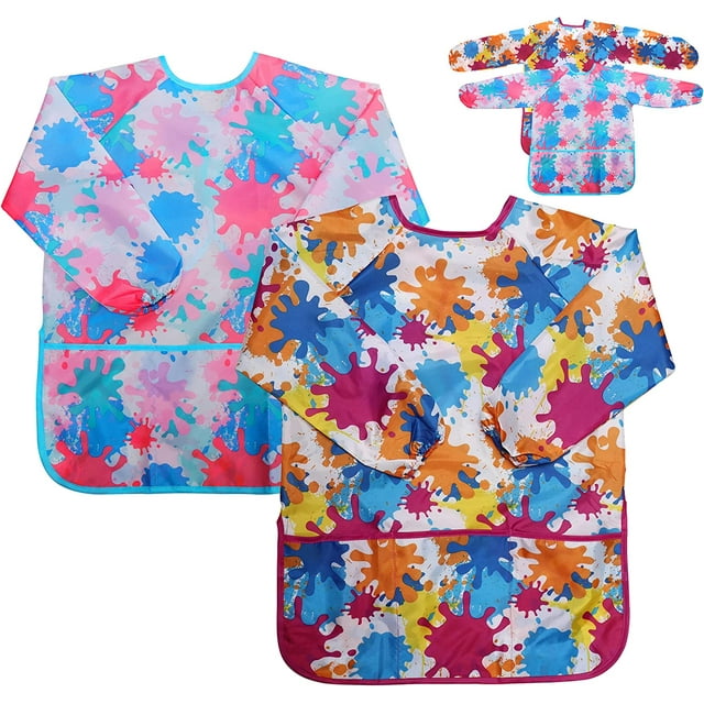 2 Packs Kids Apron,Artist Smock Kids Waterproof Painting Apron Children