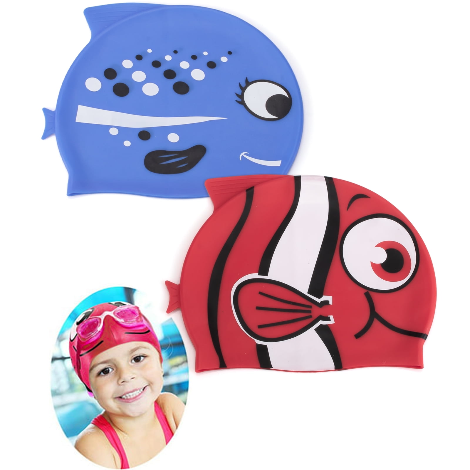 2 Packs Kids Swimming Cap, Children Elastic Swimming Hats Silicone Swimming  Caps for Girls and Boys Waterproof Stretchy Swim Bathing Caps Keep Hair  Clean Dry Aged 2-8 