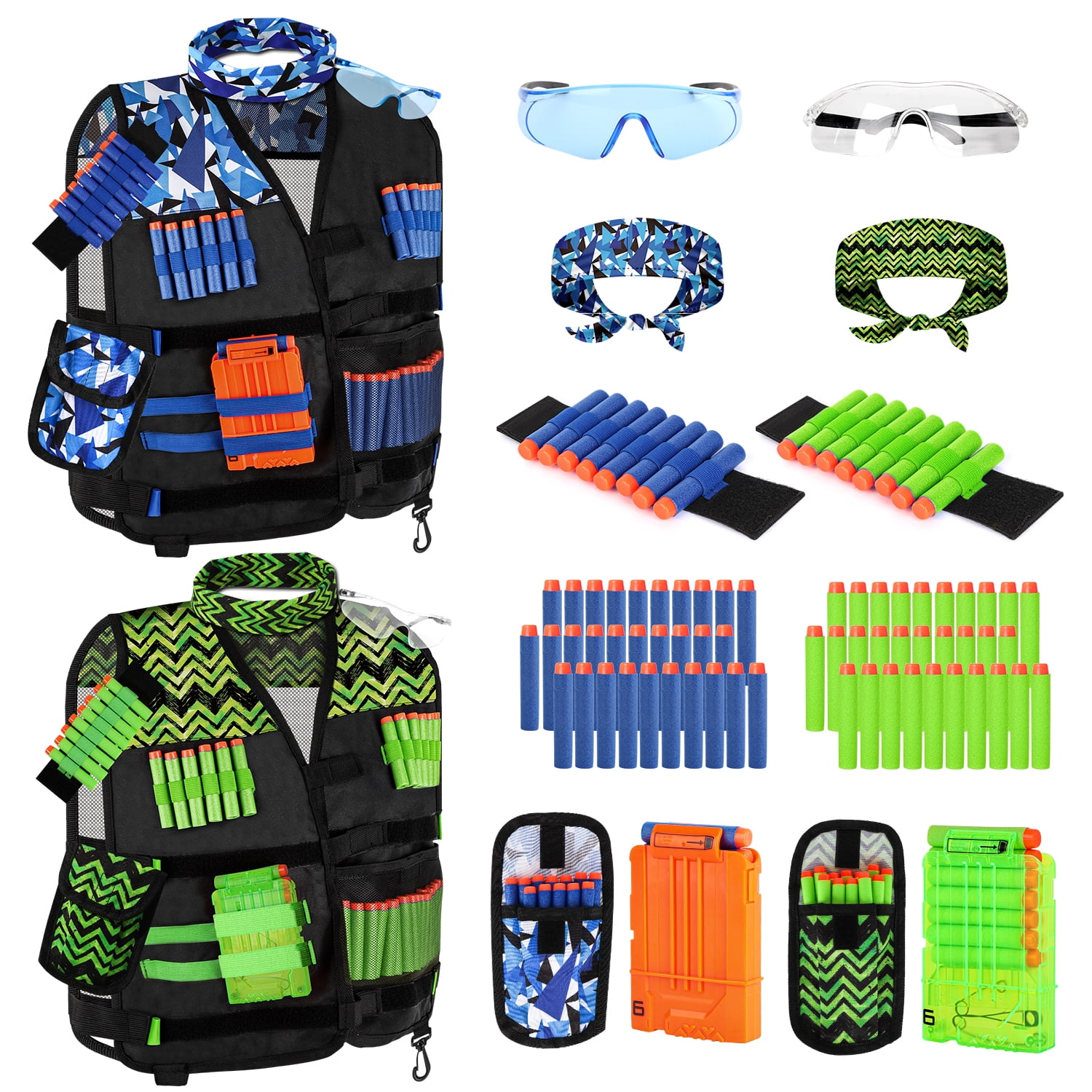 2 Packs Kids Vest Kit for Shooting Target for Nerf Game for Boys Girls with 60 Foam Bullets 2 Protective Glasses 2 Masks 2 Dart Pouches 2 Reload Clips and 2 Wrist Bands Walmart