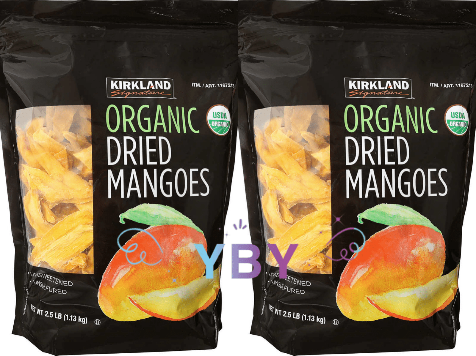 2 Packs Kirkland Signature Organic Dried Mangoes 40 OZ Each Pack, Total