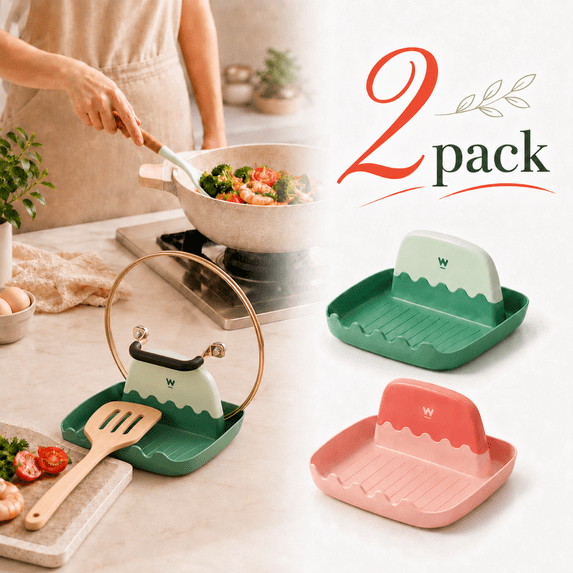 2 Packs Kitchen Spoon Rest/Spoon Holder for Stove Top, Heat-Resistant Utensil Rest with Drip Pads, BPA Free Spatula Rests Organizer for Ladles,Pot Lid,Forks.