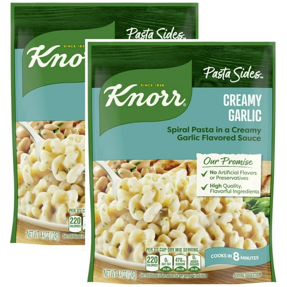 2 Packs Knorr Creamy Garlic Spiral Pasta 8 Minute Cook Time No Artificial Flavors, 4.4 oz