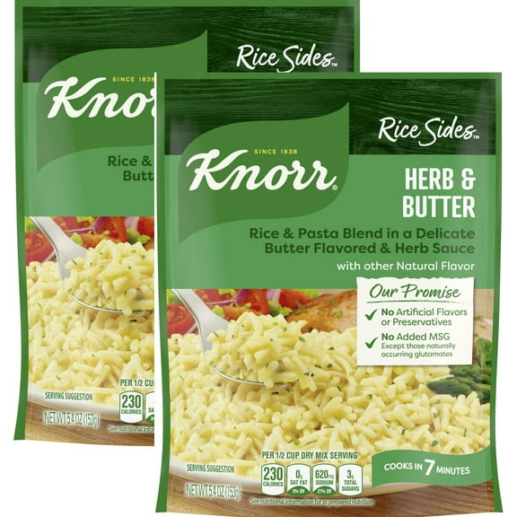 2 Packs Knorr Herb & Butter Sides Rice and Pasta Blend, Cooks in 7 Minutes, No Artificial Flavors, 5.4 Oz