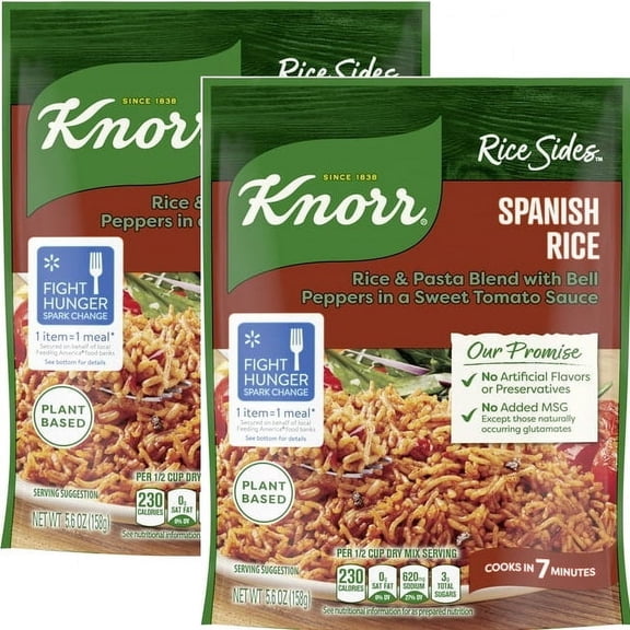 2 Packs Knorr Spanish Rice Sides Rice, Cooks in 7 Minutes, No Artificial Flavors, No Preservatives, No Added MSG 5.6 Oz
