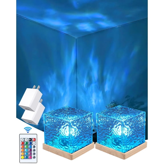 2 Packs Lamp with Adapters, Lights Cube Wave Projector Light,16 Colors with Remote Control for Room Room Decor