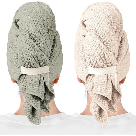 2 Packs Large Microfiber Hair Towels for Women, Super Absorbent & Quick Dry Hair Towel Wrap for Curly Hair Long & Short Hair- Anti-Frizz Hair Turbans for Wet Hair (Green, Clay)