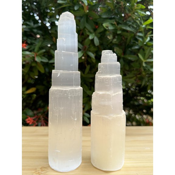 2 Packs Large Selenite Skyscraper Tower 6" & 8" Tall, Selenite Skyscraper, Selenite Point, Gypsum Crystal (6"+8")
