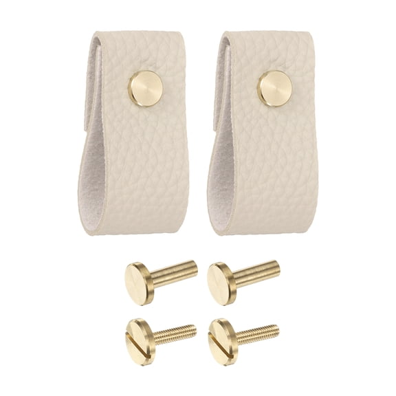 2 Packs Leather Drawer Pulls for Dresser Drawer, Kitchen Cupboard, Beige