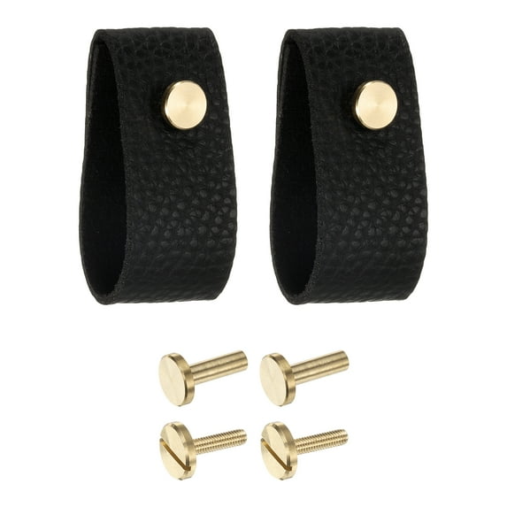2 Packs Leather Drawer Pulls for Dresser Drawer, Kitchen Cupboard, Black