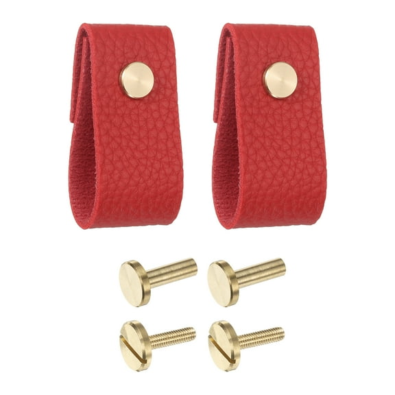 2 Packs Leather Drawer Pulls for Dresser Drawer, Kitchen Cupboard, Red