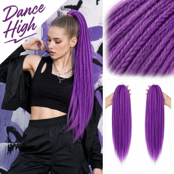 2 Packs Light Purple Pre-Stretched Braiding Hair, Short Synthetic Hair Extensions for DIY Dreadlocks Soft Locs Crochet, for Cosplay Halloween Festival Rave Dance Performance High Ponytail Women Girls