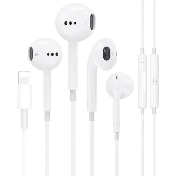 2 Packs Lightning Headphones,Earphones Nosie Reduction Built-in Microphone & Volume Control Headsets Compatible with iPhone 14/13/12/11/XR/XS/X/8/7/SE/Pro/Pro Max