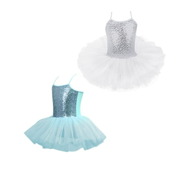 2 Packs Little Girls Sequin Leotard Sparkly Strap Ballet Leotards Tutu Dress Toddler Girl Dance Costume 3-8 Years