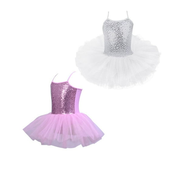 2 Packs Little Girls Sequin Leotard Sparkly Strap Ballet Leotards Tutu Dress Toddler Girl Dance Costume 3-8 Years