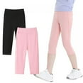 thumbnail image 1 of 2 Packs Little Girls Summer Solid Leggings Capris 3/4 Pants with Pockets, SILVERCELL Big Girl Sports Dance Shorts Capris Leggging, 4-13 Years, 1 of 8