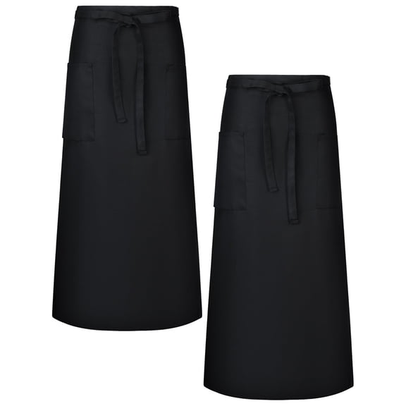 2 Packs Long Bistro Server Aprons with one Pockets Black Waterproof Full Length Waist Waiter Aprons with Extra Long Waist Ties for Bistro Servers Waitress Chef Front House Staff