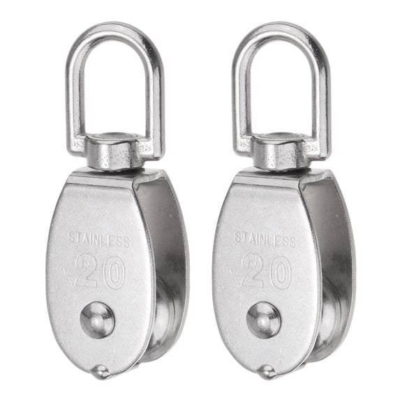 2 Packs M20 Single Pulley Block, 304 Stainless Steel Hanging Wire Towing Wheel, Lifting Crane Swivel Hook