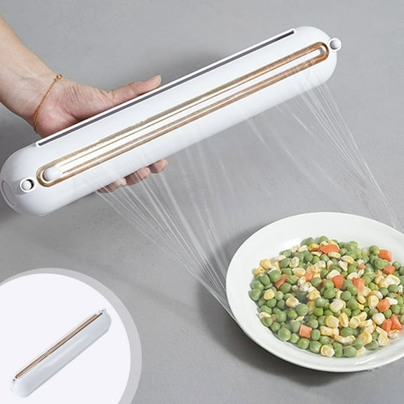 2 Packs Magnetic Cling Film Dispenser with Sliding Cutter Kitchen Wrap Organizer for Foil Parchment Wax Paper BPA Free ABS Plastic 15 Inch White Removable Lid Easy Load Refrigerator Mount