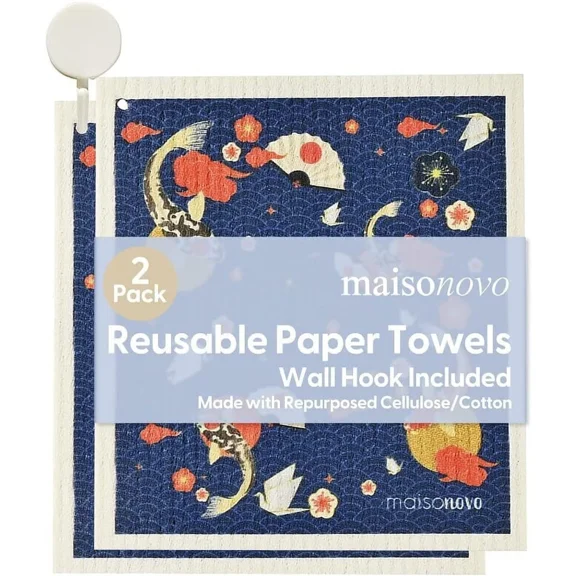 2 Packs Maisonovo Swedish Dishcloths For Kitchen Reusable Paper Towels With Hook