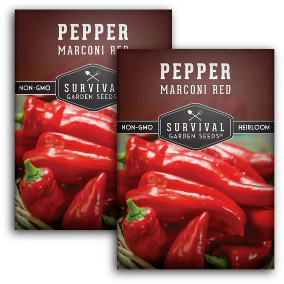 2 Packs Marconi Red Pepper Seeds - Non-GMO Heirloom Full Sun Annual Vegetable