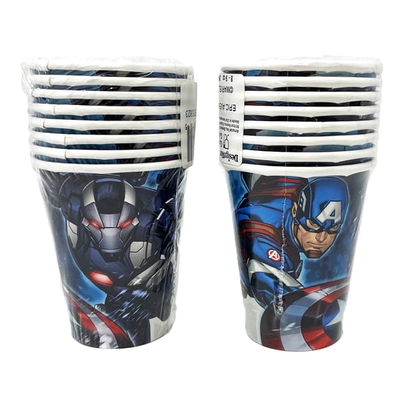 2 Packs - Marvel Avengers Captain American Blue Steel Iron Man Disposable Party Cups - 2 Packs of 8 - 16 Total Cups