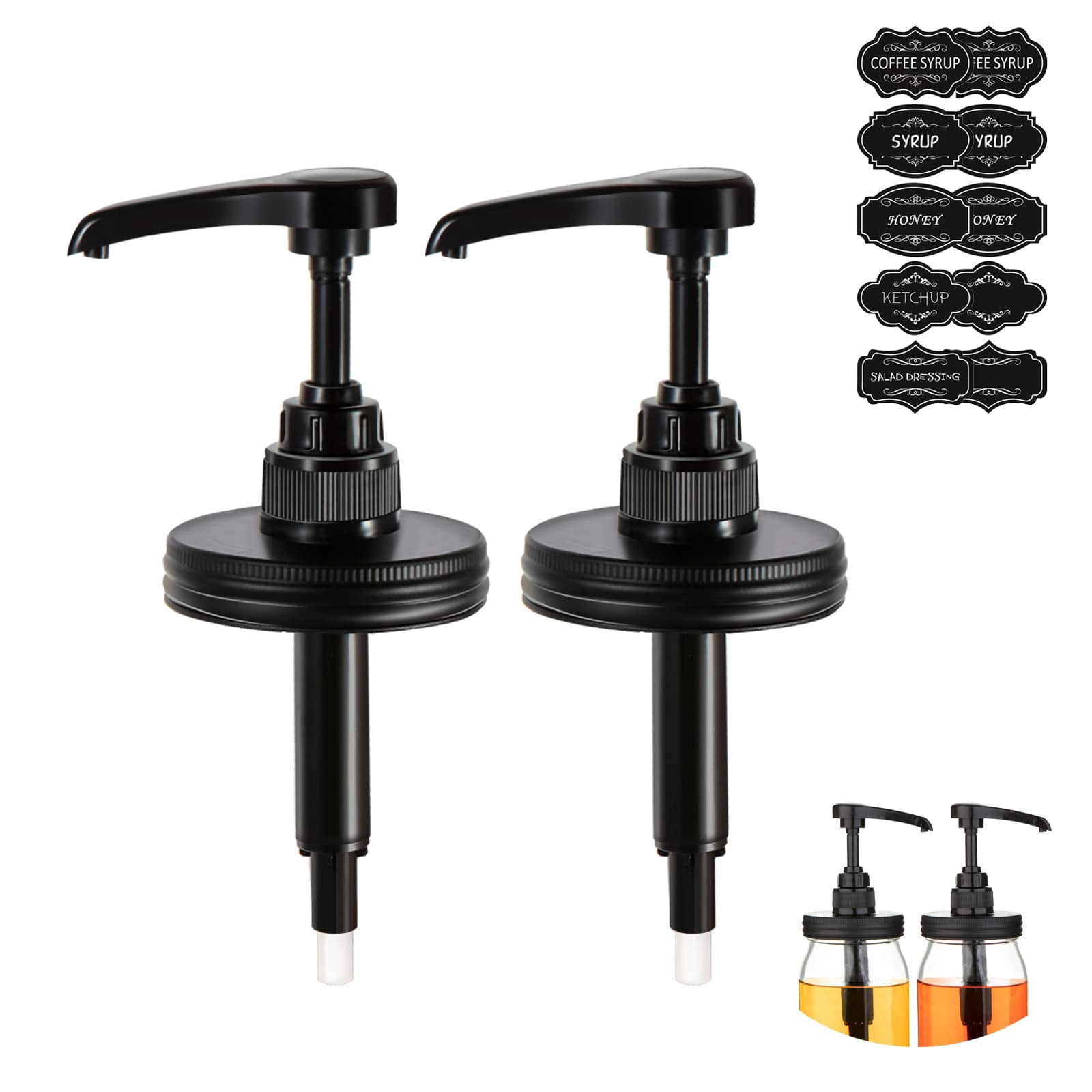2 Packs Mason Jar Syrup Dispenser  Coffee For Regular Mouth Food Grade Rustproof Plastic Pump Honey Liquid Condiments Ketchup And More