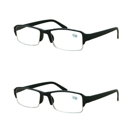 2 Packs Men Women Rectangular Half Frame Blue Light Blocking Reading Glasses Readers for Gaming Computer +2.00