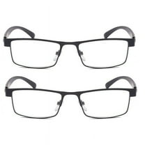 2 Packs Mens Rectangular Classic Metal Frame Reading Glasses Black Spring Hinge Readers  1.00