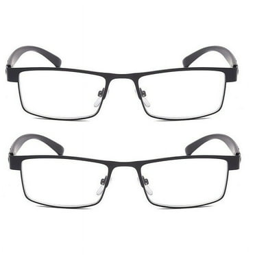 2 Packs Mens Rectangular Classic Metal Frame Reading Glasses Black Spring Hinge Readers +1.00