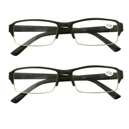 2 Packs Mens Womens Rectangle Half Frame Blue Light Blocking Reading Glasses Spring Hinge Readers +1.50