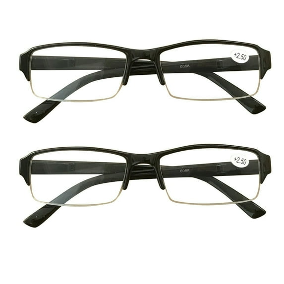 2 Packs Mens Womens Rectangle Half Frame Blue Light Blocking Reading Glasses Spring Hinge Readers +2.25