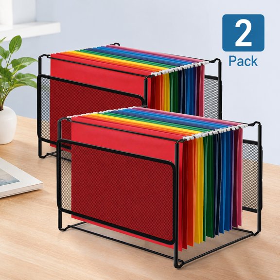2 Packs Mesh Hanging File Folder Organizer for Home Office, Black | Letter Size Hanging File Box with Smooth Rails, Space-Saving Holder