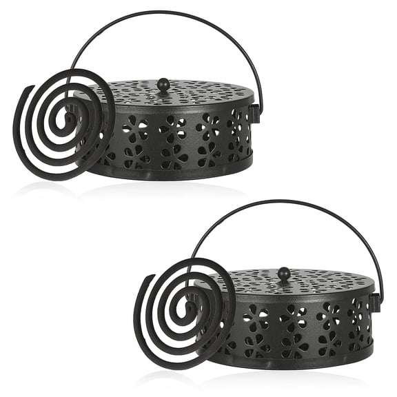 2 Packs Metal Hanging Incense Burner with Handle Lid, Portable Coils Outdoor Incense Holder 5.3" x 4.3"/13.5 x 11 CM Box Holders Repellent Round Hot-Resistant for Home Indoor Camp Office