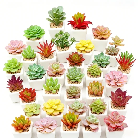 2 Packs Mini Fake Artificial Succulents Potted Plants, Faux Succulents with White Ceramic Planter Pots, Indoor Home Bathroom Shelf Tabletop Decor, Assorted Succulents Free Matching