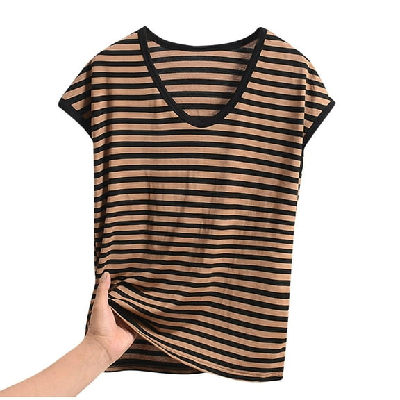 2 Packs Modal Pajama Top for Womens Striped V Neck Tees Short Sleeve Tops Ultra Soft Athletic Stretch Loungewear Trends Lightweight Nightdress