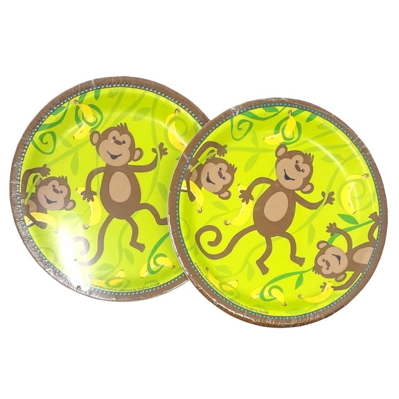 2 Packs - Monkey & Yellow Bananas Disposable 6-3/4" Party Plates - 2 Packs of 8 - 16 Total