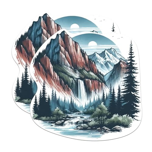 (2 Packs) Mountains Waterfall Magnets - Nature Outdoorsman Hiking Hiker Magnets - 5 Inches On Longest Side - Premium Magnet - for Fridges, Toolboxes, Cars - Made in USA - MAG2287