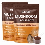 2 Packs Mushroom Coffee Powder with Spoon , Organic Functional Instant Coffee w/ 12 Mushroom Blend Lions Mane Turkey Tail, etc. for Focus Energy Immunity, Sugar-Free, Keto Vegan,4 Electrolytes 3.53oz