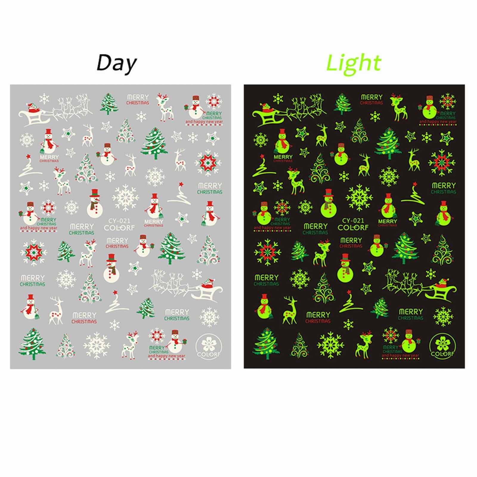 2 Packs Nail Stickers,Nail Sticker Luminous Santa Christmas Decal