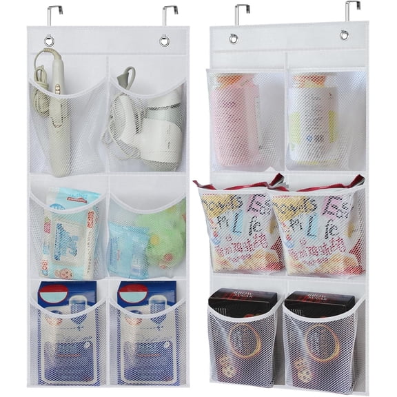 2 Packs Narrow Over the Door/Wall Shoe Organizer Cruise, Small Hanging Shoe Rack for Closet with Clear Mesh Pocket for Bathroom, RV, Pantry, Camping (White)