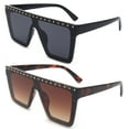 thumbnail image 1 of 2 Packs Newbee Fashion One Piece Flat Lens Oversized Fashion Sunglasses for Women, Rectangle Flat Top Wind Shield Composite Frame, Square Retro Rimless Style, Pins Decorations, UV400, Black & Tortoise, 1 of 2